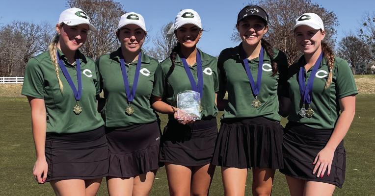 The Canton Eaglette girls’ golf team captured first place at the Rains Invitational played at Lake Fork Golf Course. Team members are left to right, Jessica Lea, Jayme Robertson, Bella Irwin, Casey White, and Taryn Clayton. Bella Irwin placed first individually for the Canton Eaglette girls’ golf team at the Rains Invitational played at Lake Fork Golf Course. Taryn Clayton finished second individually. Courtesy photo