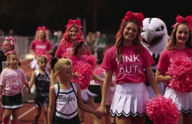 Breast Cancer Awareness Month was recognized during pre-game ceremonies Oct. 6 at Norris Birdwell Stadium prior to kickoff of the District 8-4A, Division 2, varsity football game between the Canton Eagles and the Carthage Bulldogs. Photo by Lianna Reid