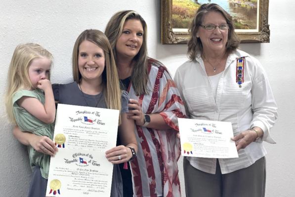 Oaklee Hankins, Harli Hankins, Angie Moser and Sherrie Archer were among the attendees at the June 25 meeting of the James Pinckney Henderson Chapter of the Daughters of the Republic of Texas. Courtesy photo